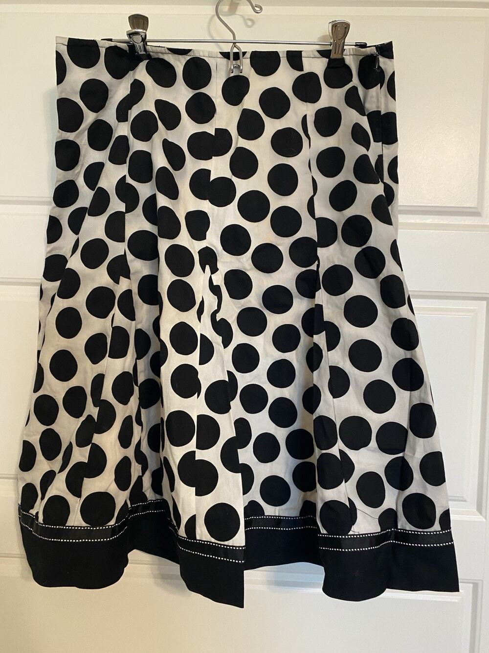 RB Collection New York Skirt Size 10 Black White Polka Dot Cotton Side Zipper